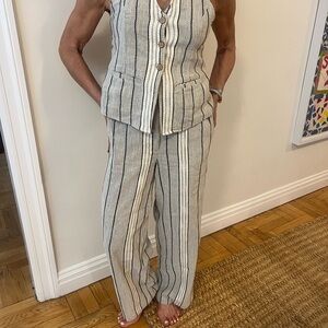 Free People Striped Linen Women's Pants and Vest Set